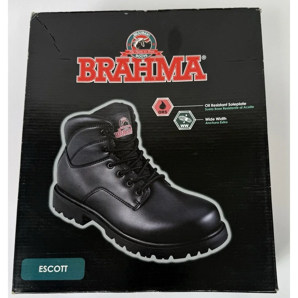 NIB Brahma Men's M BR Escott Wide Black Work Boots 7.5W Soft Toe - Picture 9 of 10